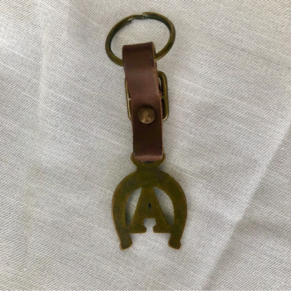 Leather & Bronze Horseshoe Monogram Keychain Handmade